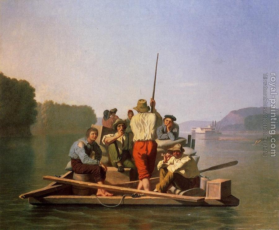 George Caleb Bingham : Lighter Relieving the Steamboat Aground
